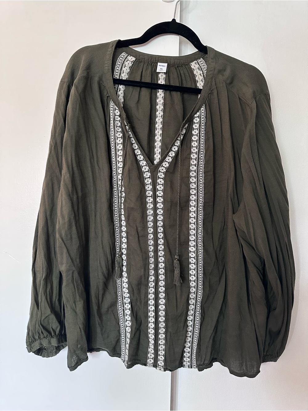 Old Navy Boho Embroidered Olive Green Women’s Peasant Top size xxl EUC